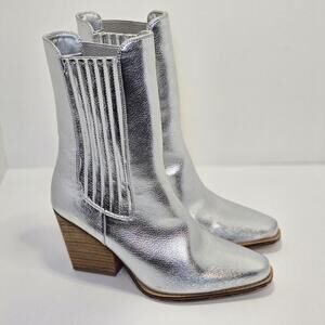 Chinese Laundry Metallic Silver Block Heel Western Boots Festival Disco Glam 10